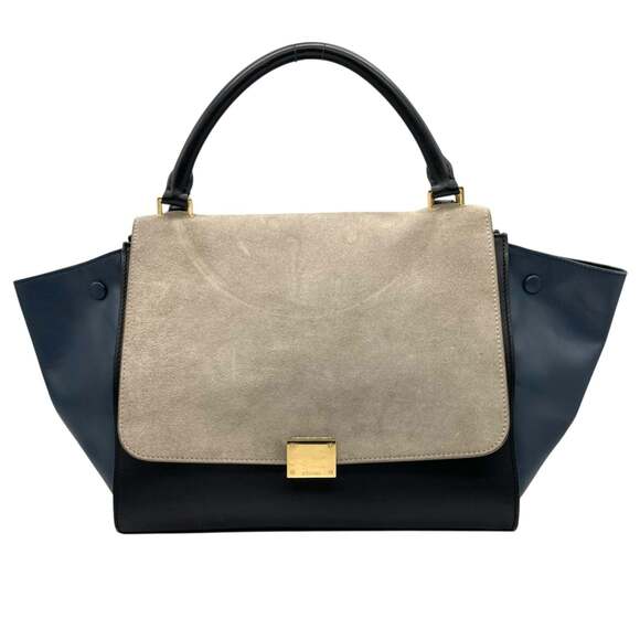 CELINE Trapeze Leather Suede Handbag Shoulder Bag Navy Gray Women's B4 - Picture 2 of 16
